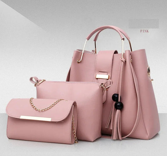 3Pcs PU Leather Ladies Hand Bags Set New Style Tote Bags Shoulder Bag Top Handle Satchel Purse Set 3pcs