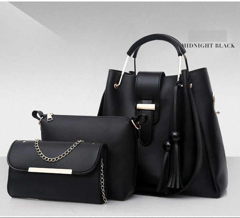 3Pcs PU Leather Ladies Hand Bags Set New Style Tote Bags Shoulder Bag Top Handle Satchel Purse Set 3pcs