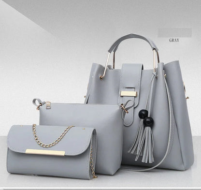 3Pcs PU Leather Ladies Hand Bags Set New Style Tote Bags Shoulder Bag Top Handle Satchel Purse Set 3pcs