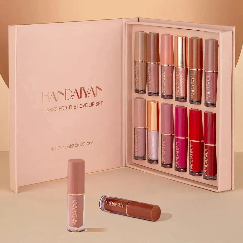 M U Styles | Super Glossy 12-Piece Lip Set | Vibrant Colors and Smooth Finish